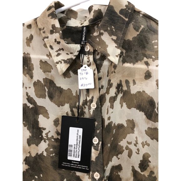 SOLD Pretty Little Thing Cow Print Beach Flare Pants And Shirt 90S Style Sheer - Picture 7 of 11